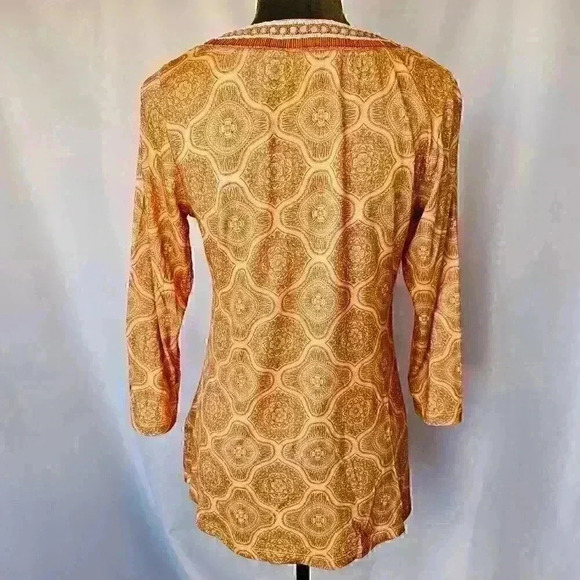 ✨Like New✨ Soft Surroundings Lilia Beaded V-Neck Tunic, Orange/Tan, Size XS - Picture 3 of 5